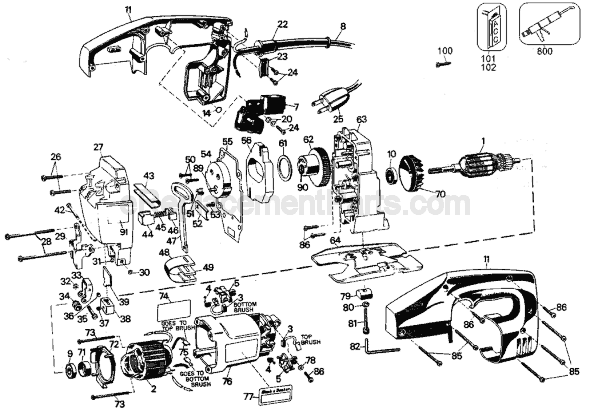 Page A Diagram and Parts List for 3153-10 Type 1 Black and Decker Jig Saw